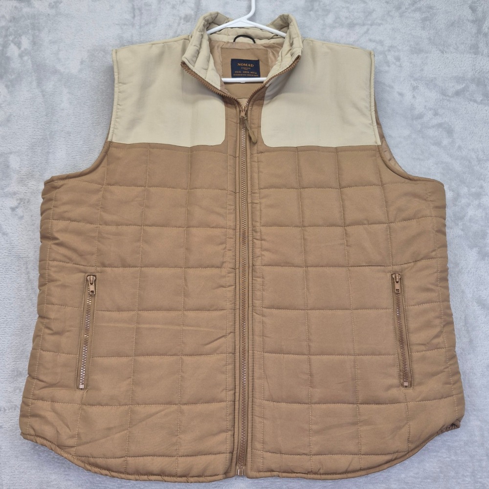 Nomad by Craft Flow Josiah Tan Cream Colorblock Padded Quilted Vest Mens XL